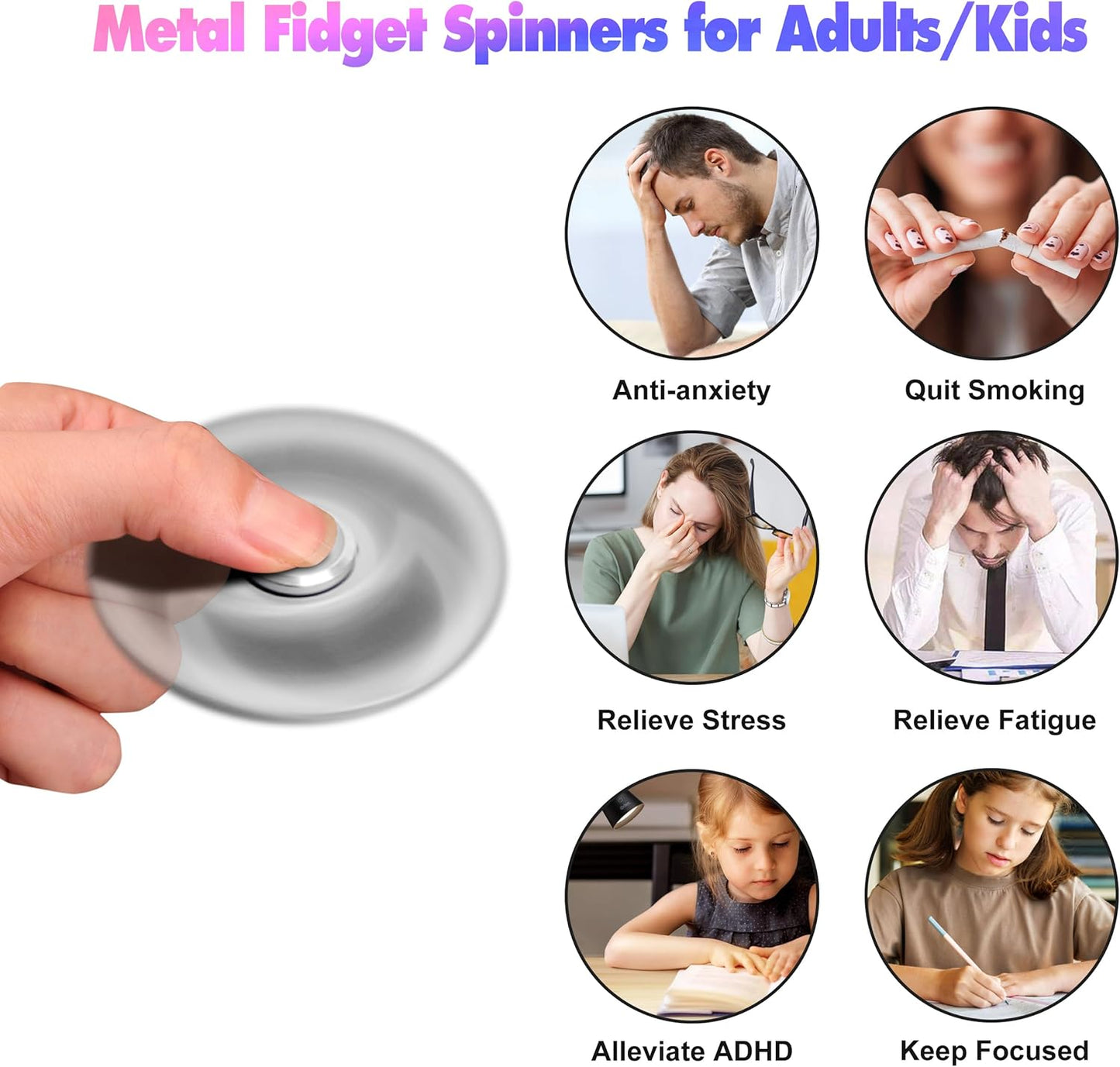 Fidget Spinners Toy, 3-8 Min Spins Time Stainless Steel Bearing Metal Fidget Spinner, EDC ADHD Stress Anxiety Relieves Fidgets Finger Toys, Novelty Toy for Kids and Adults