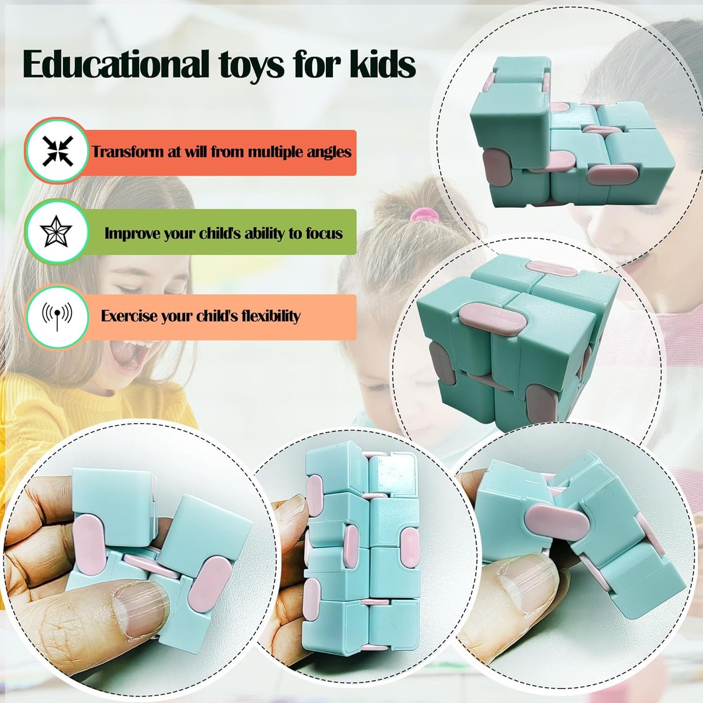 4 Pack Stress Relief and Anxiety Relief Fidget Toys,Infinity Cube,Marble Mesh