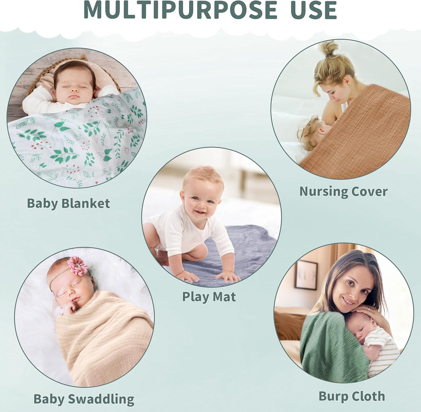 Muslin Swaddle Blankets for Newborn, 2 Pack Breathable Soft Receiving Blanket, Large 41 x 41 inches