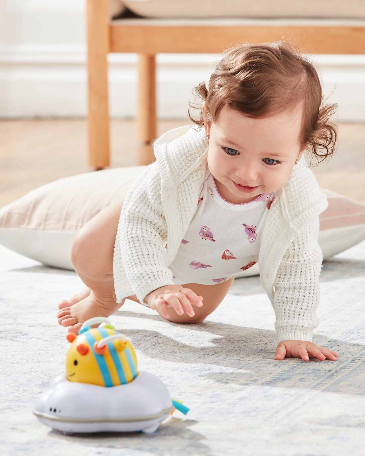 Skip Hop Baby Follow-Me Bee Tummy Time Crawl Toy 3-Stage Infant Sensory Development with Lights