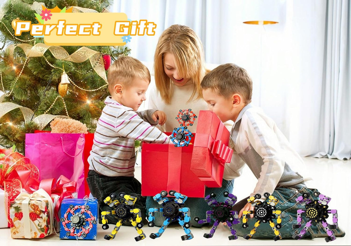 Fidget Toys Transformable Fidget Spinners for Kids and Adults Stress Relief Toys for Boys and Girls Fingertip Gyros for ADHD Autism for Kids Gifts Easter Basket Stuffers (Standard Edition-4pcs)