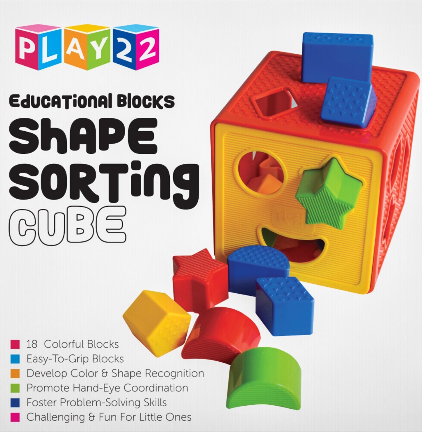 Play22 Baby Blocks Shape Sorter Toy - Childrens Blocks Includes 18 Shapes - Learning Color