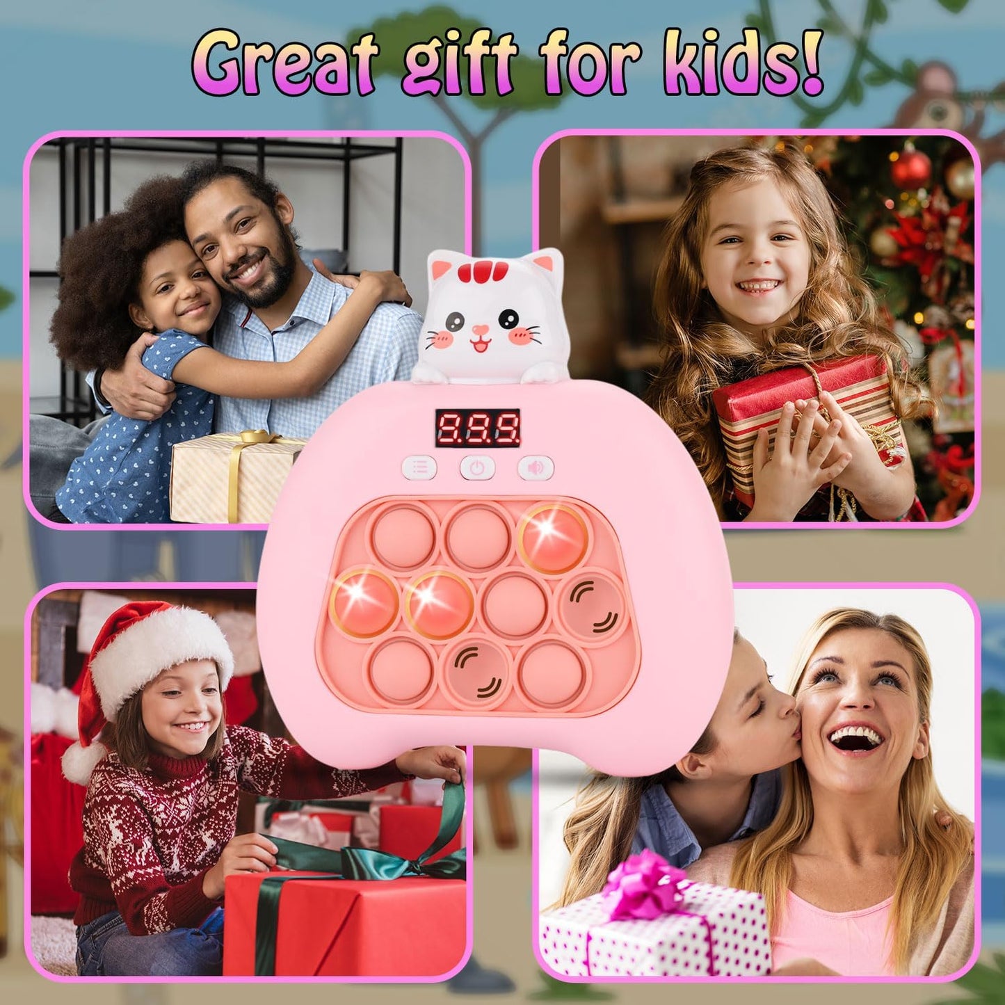 Quick Push Console Game, Pop Game Light up Fidget Toy, Handheld Puzzle Game Fast Push Bubble Game with Game Clearance Screen for Kids Teens Adults (Kitty)