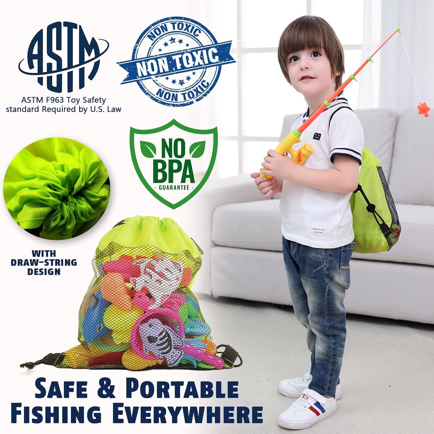 CozyBomB™ Magnetic Fishing Toys Game Set for Kids | Water Table Bathtub Kiddie Pool Party & Pole