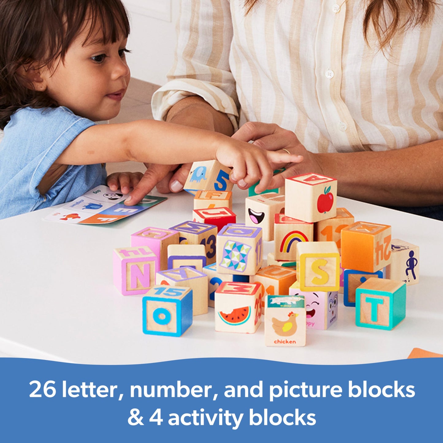Melissa & Doug Ms. Rachel Letter, Number, and Game Wooden Learning Blocks with Activity Cards for