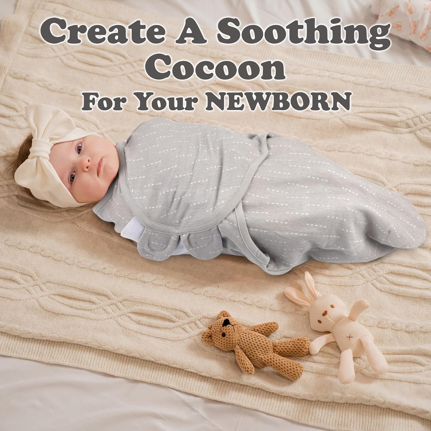 Baby Swaddle Blanket 3-Pack – Organic Cotton Adjustable Swaddle Wrap for Newborns 0-3 Months