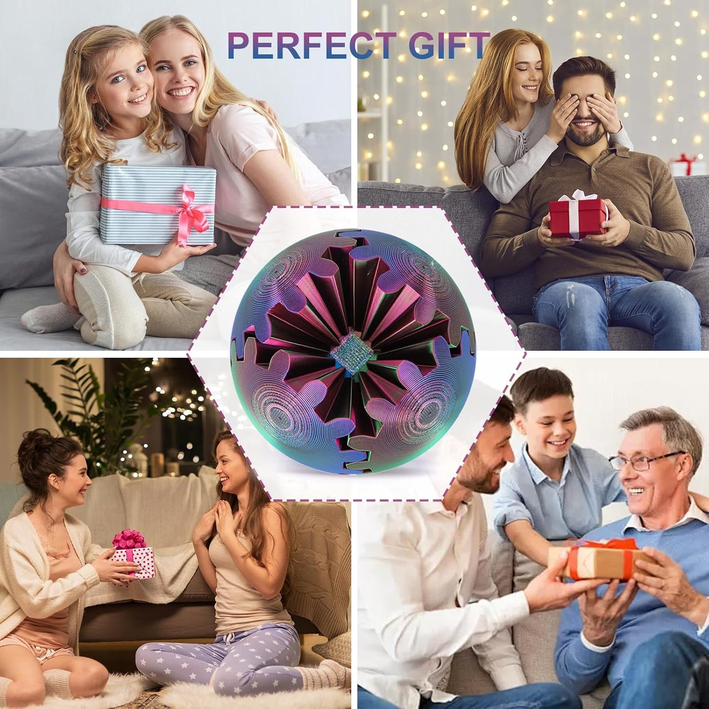 Gear Ball, Gear Sphere, 3D Printed Gear Ball Spin Ball Cube Fidget Toys GearSphere Ball, Stress Ball, Gear Sphere Desk Toy, Fidget Ball, Gear Toy for Stress and Anxiety Relaxing (Laser Color A)