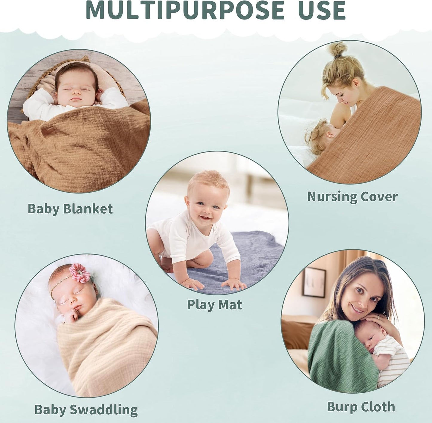 Muslin Swaddle Blankets for Newborn, 2 Pack Breathable Soft Receiving Blanket, Large 41 x 41 inches