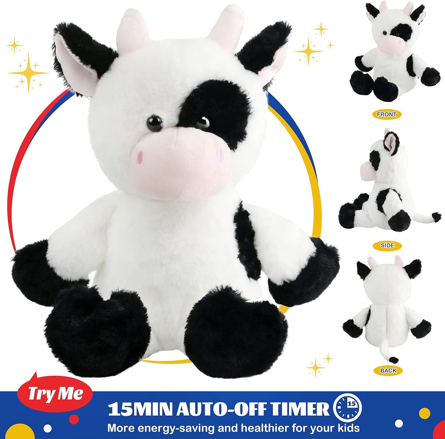 Glow Guards Light up Cow Stuffed Animal Adorable Glow Soft Farm Animal Plush Toy with LED Night Lights Birthday Christmas Children's Day Gifts for Toddler Kids, 15''