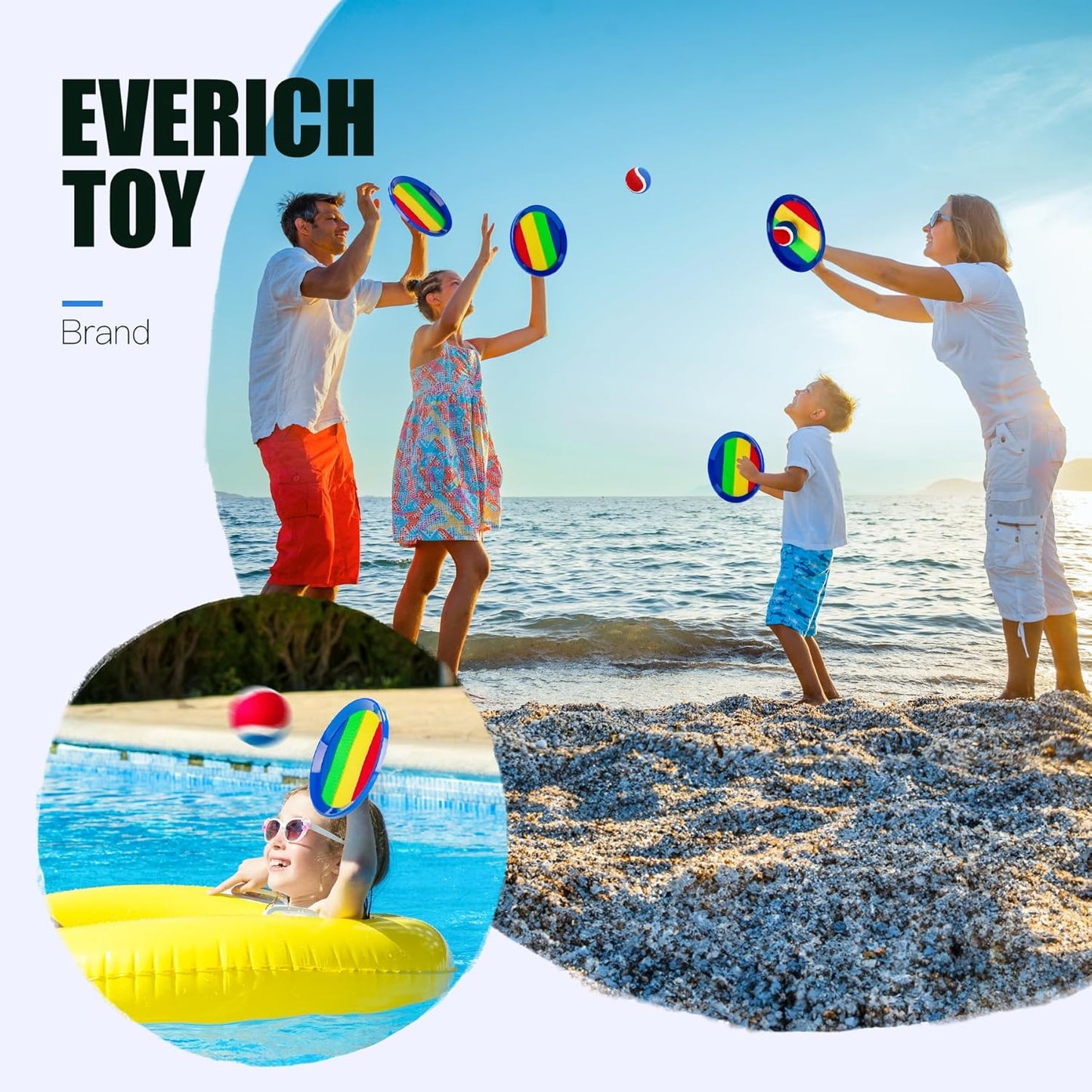 EVERICH Upgraded Toss and Catch Ball Game Set - Indoor and Outdoor Games for Kids 3-12, Beach Sand Pool Water Toy Includes 4 Paddles 4 Sticky Balls, Great Birthday Easter Gifts for Boys Girls