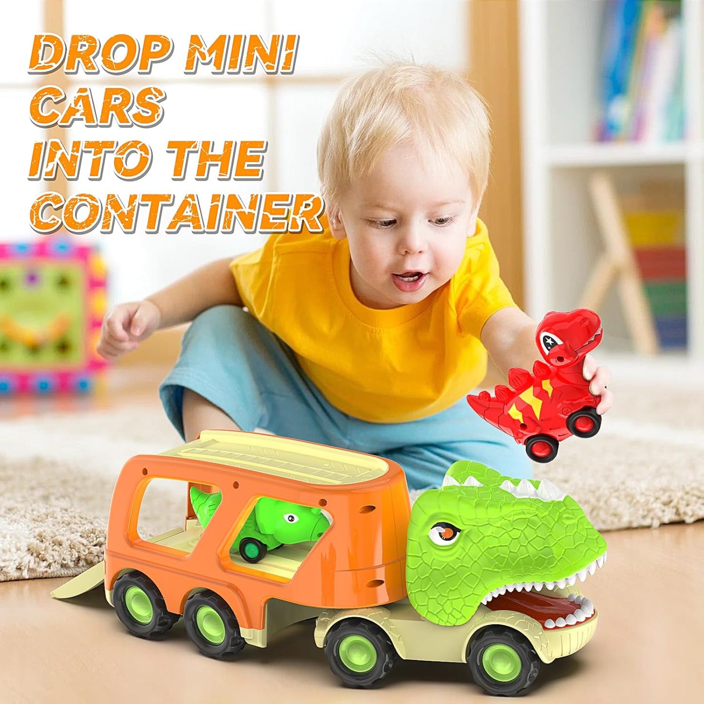 Veslier Dinosaur Toys for Kids 2-4 3-5 with 6 Dinosaur Car Vehicles, Dino Transport Carrier Truck with Music and Roaring Sound Christmas Birthday Gift for 2+ Year Old Boys.