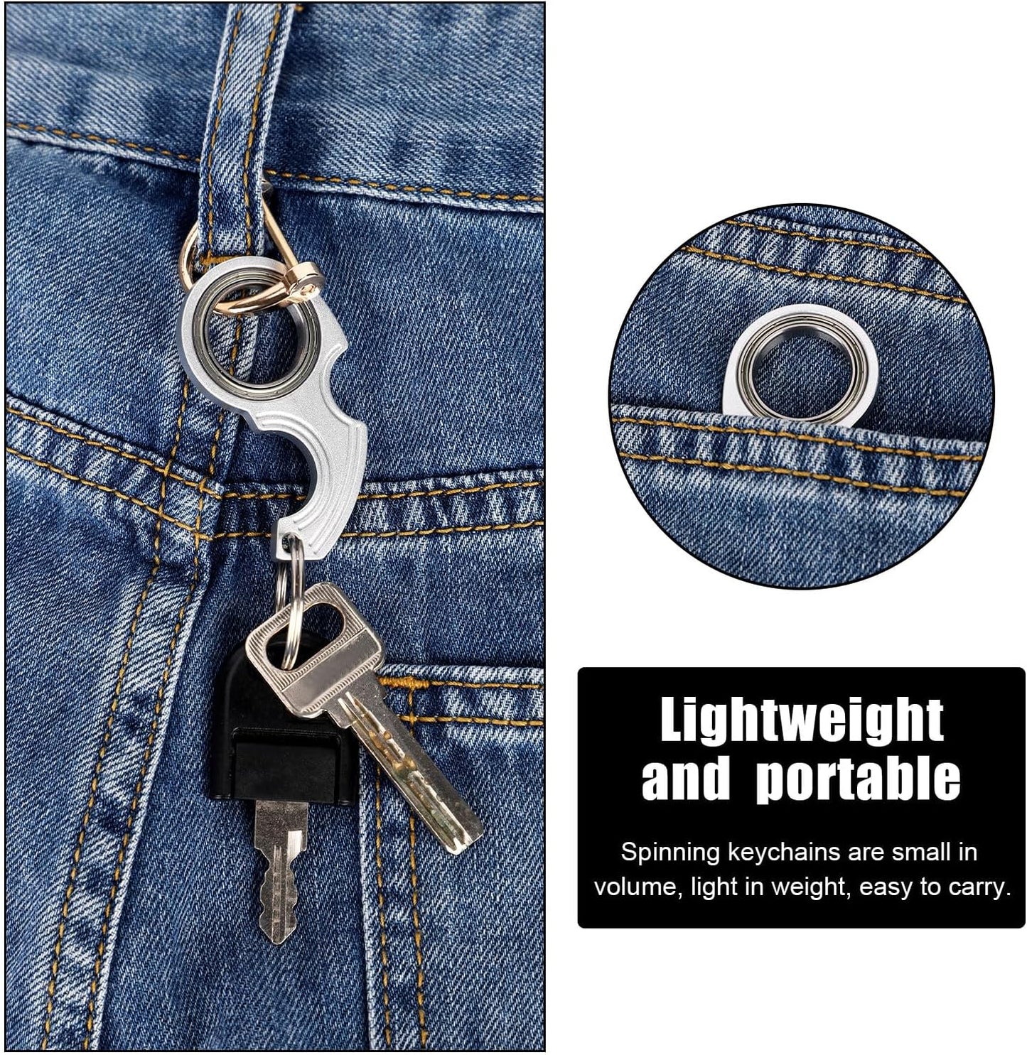 2pcs Key Chain Spinner Toys 0.67" Inner Diameter with 2pcs Key Rings, Finger Fidget Keychain Key