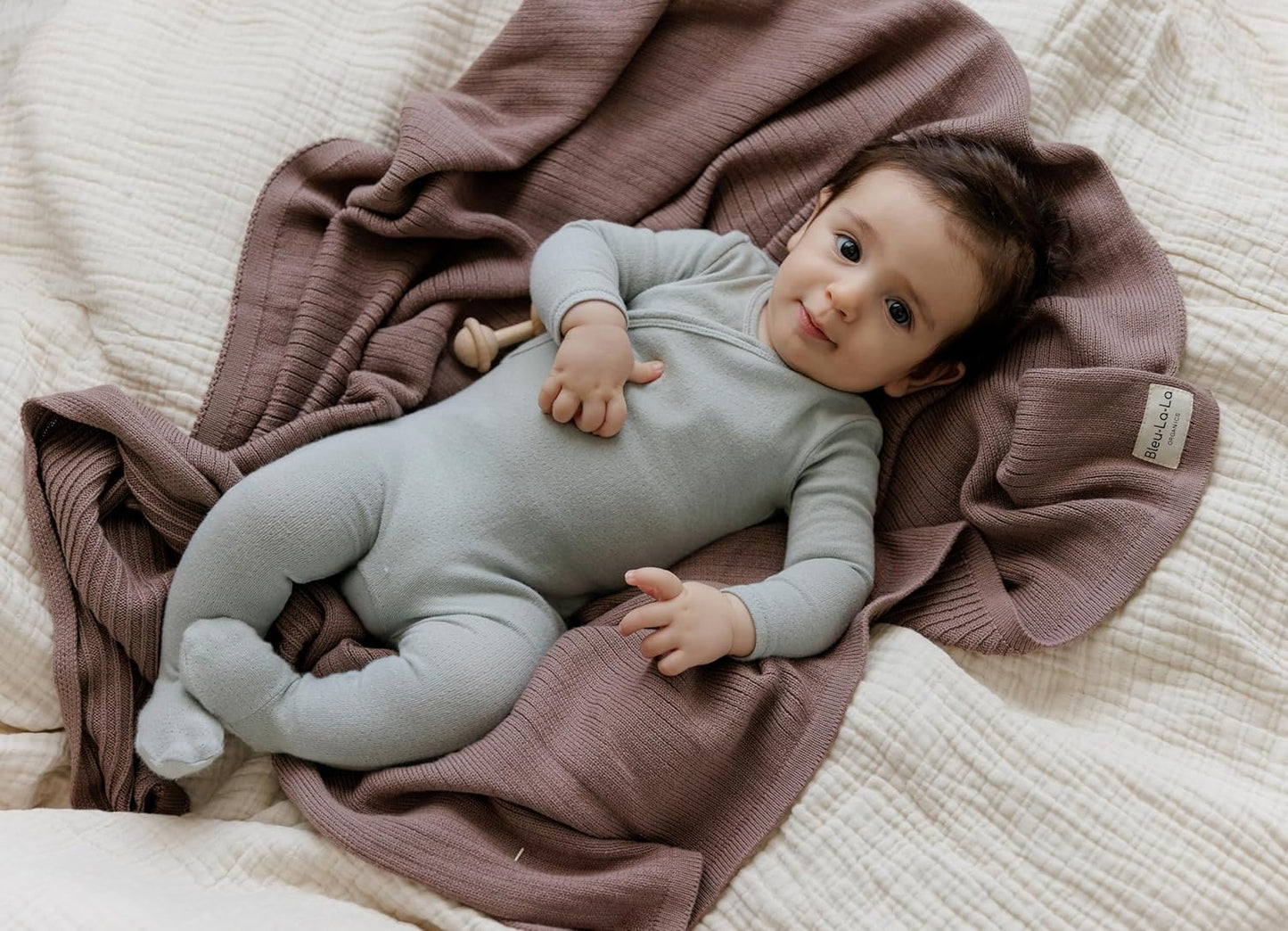 Organic Ribbed Swaddle Blanket for Boys & Girls - 100% Luxury Organic Soft Cotton Knit Warm Cozy
