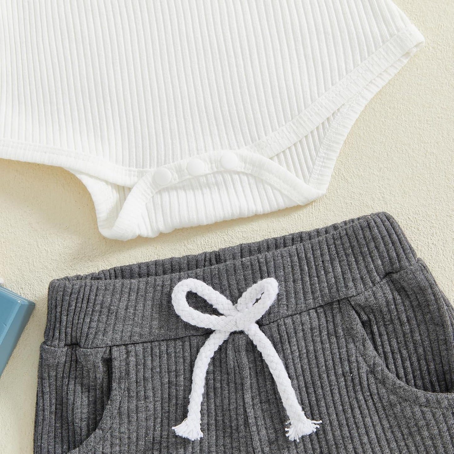 fhutpw Baby Boy Clothes 3 6 12 18 Months Ribbed Knitted Long Sleeve Romper and Pants Sets Newborn Fall Splicing Color Outfits