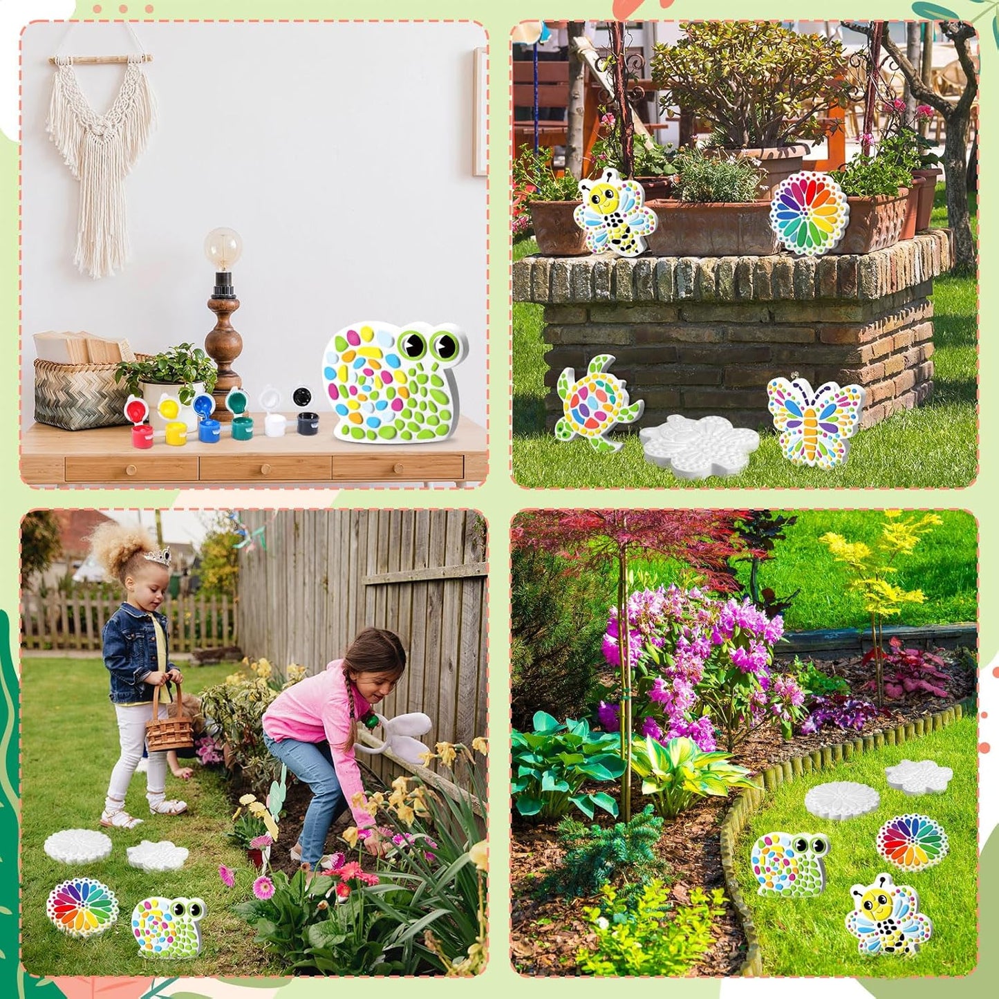 6 Pack Paint Your Own Plaster Stones - Kids Summer Arts and Crafts Garden Handprint Stepping Stone Painting Kit DIY Ceramic Craft Pottery Outdoor Painting Gifts for Kids Ages 4-12