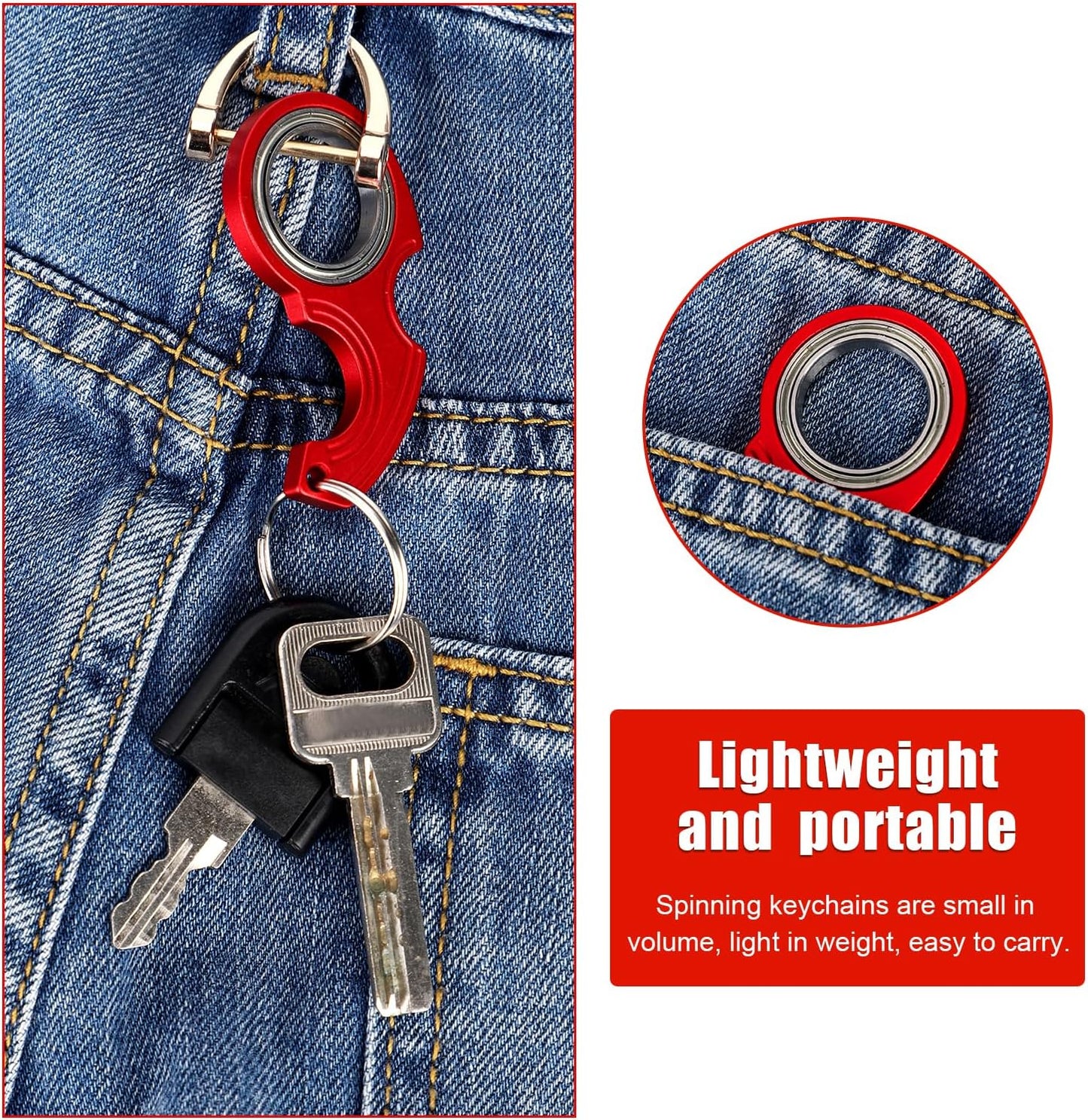 2pcs Key Chain Spinner Fidget Toy, Portable Finger Spinning Keychain with 2pcs Key Ring Funny Key