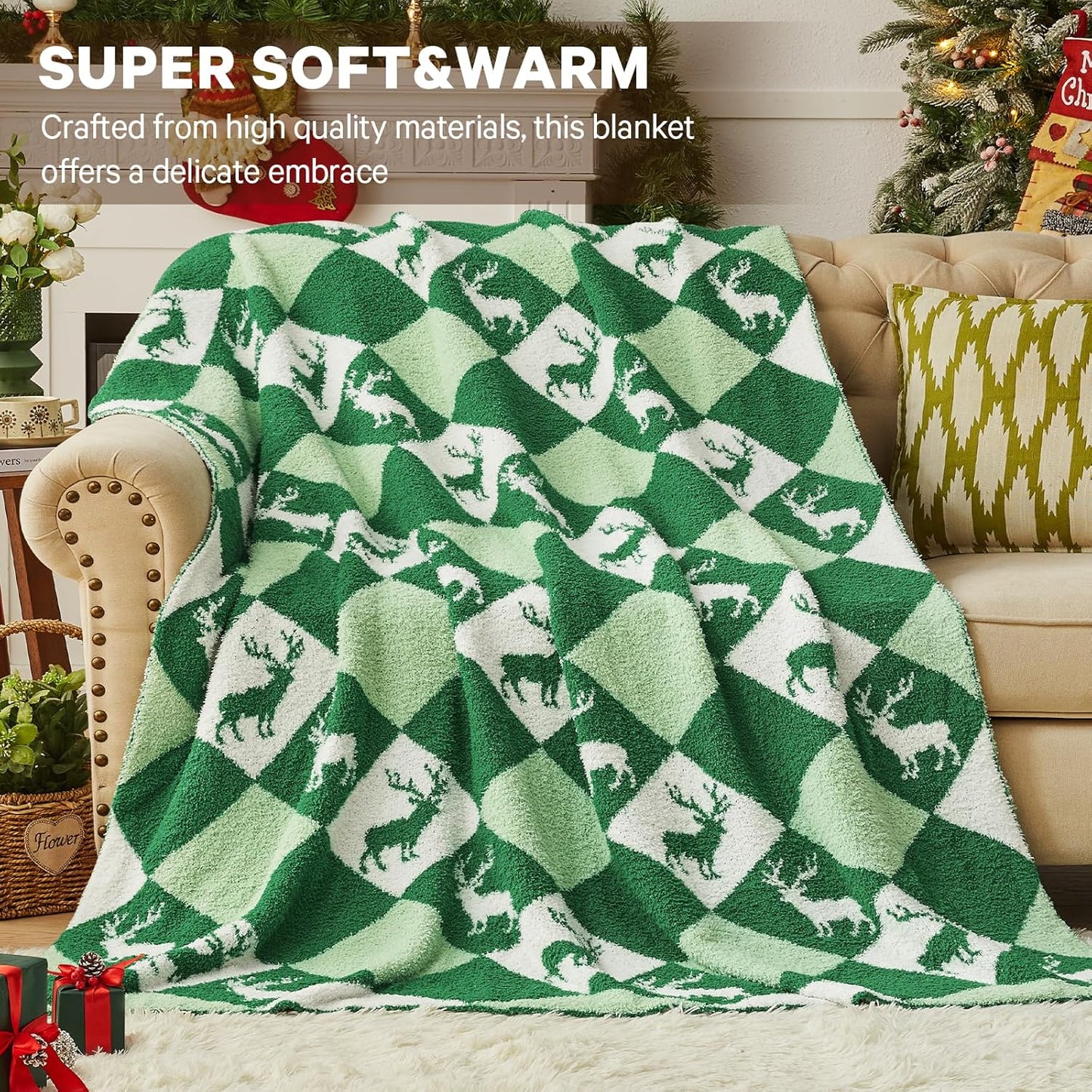 CYMULA Christmas Knit Throw Blanket - Super Soft Cozy Fuzzy Blankets for Couch, Sofa & Bed, Holiday