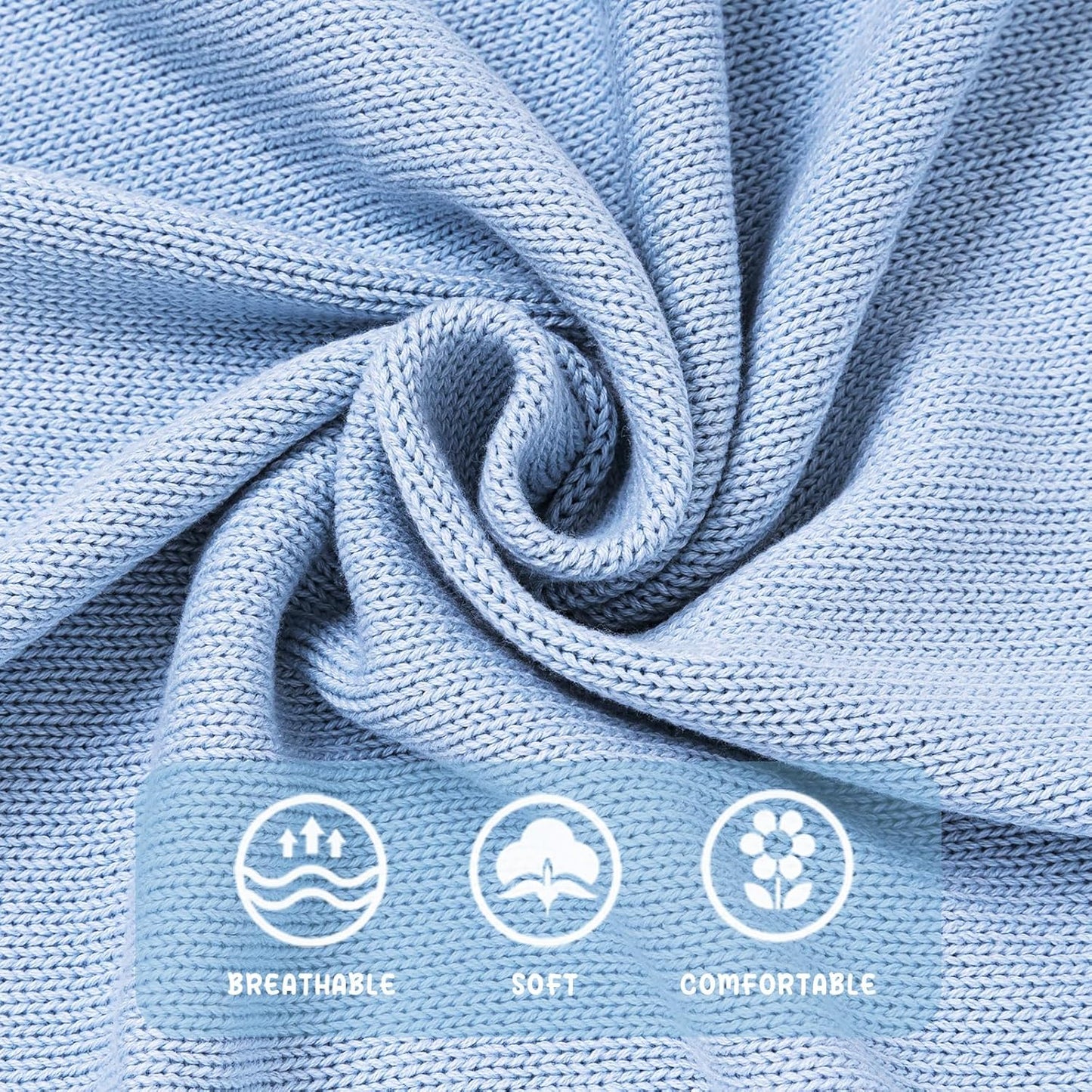Booulfi Baby Blankets Neutral Knitted Blue Cotton Blue Baby Blanket Stroller Lace Border Crochet