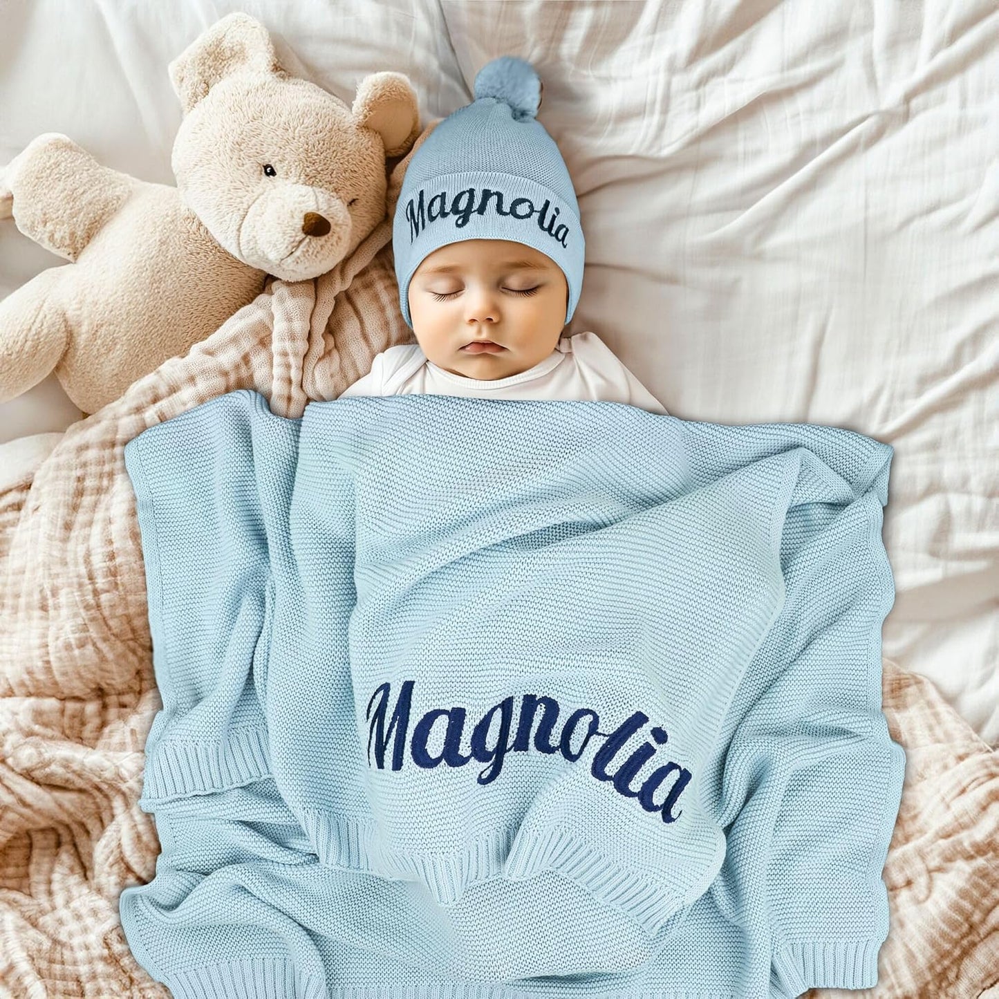 Personalized Baby Blanket, 100% Organic Certified Cotton, Customized Swaddle Blanket with Name