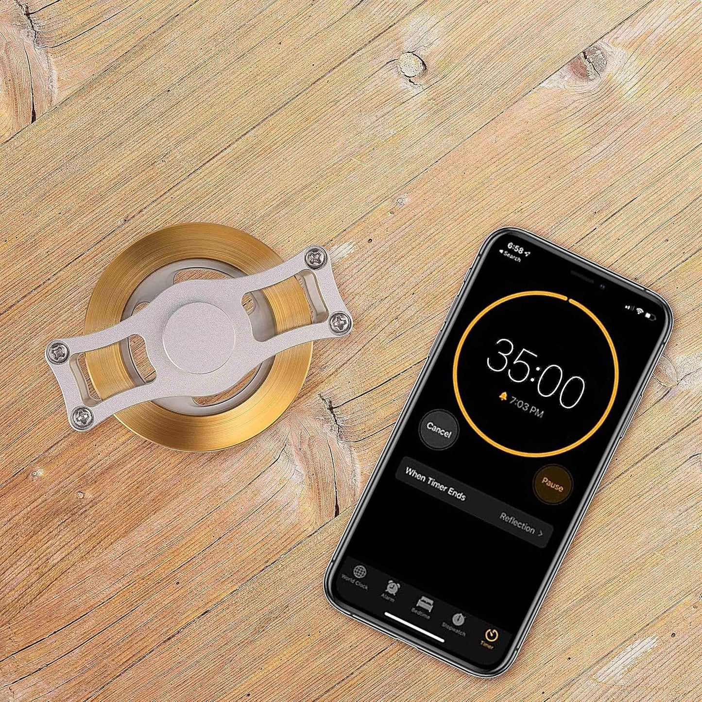 Kinetic Spinning Top Brass, Desk Fidget Toy for Adults, Stress Relief Toy for Office, Gold