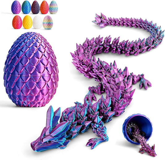 Cessfle 12" Prefilled Easter Dragon Eggs with 3D Printed Dragons Inside, 3D Printer Articulated Crystal Fidget Toy, Easter Basket Stuffers for 5-7 4-6 8-12 Year Old Boys Kid Teen Girls Adult