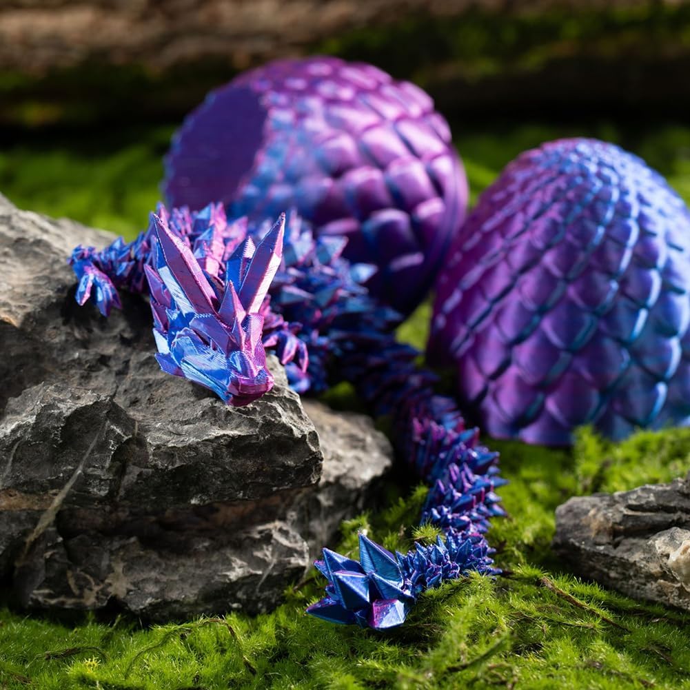 Cessfle 12" Prefilled Easter Dragon Eggs with 3D Printed Dragons Inside, 3D Printer Articulated Crystal Fidget Toy, Easter Basket Stuffers for 5-7 4-6 8-12 Year Old Boys Kid Teen Girls Adult