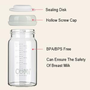 COMI Wide Neck Glass Breastmilk Collection n Storage Bottle, 4 Packs, 6oz with Screw Ring Sealing