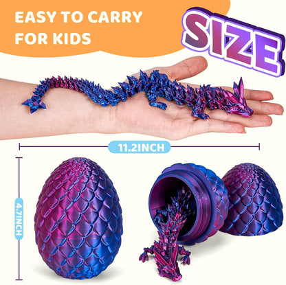 Cessfle 12" Prefilled Easter Dragon Eggs with 3D Printed Dragons Inside, 3D Printer Articulated Crystal Fidget Toy, Easter Basket Stuffers for 5-7 4-6 8-12 Year Old Boys Kid Teen Girls Adult