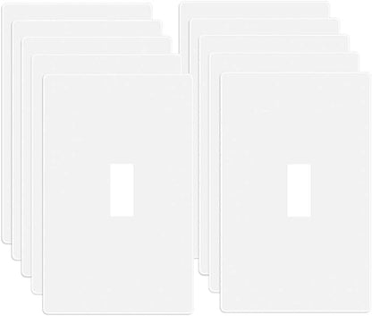 1-Gang Screwless Toggle Switch Wall Plate Cover Toggle Switch Outlet Electrical Faceplate for Light Switch, Receptacle, Dimmers, USB Outlet, GFCI, Child Safe Cover Plate, White (10-Pack)