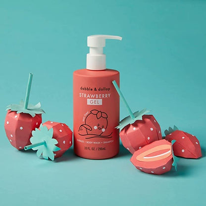Dabble & Dollop Strawberry Body Wash & Shampoo – 3-in-1 Natural Bubble Bath for Kids, Made in USA