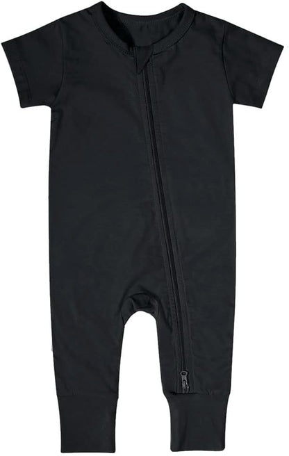 Teach Leanbh Toddler Unisex Baby Bamboo Viscose Pajamas 2 Way Zipper Short Sleeve Footless Romper Jumpsuit Sleep and Play