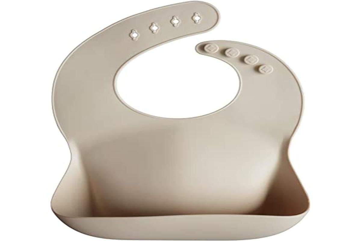 mushie Silicone Baby Bib | Adjustable Fit Waterproof Bibs (Shifting Sand)