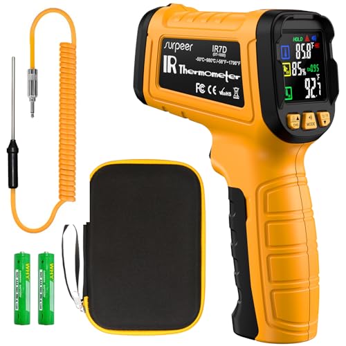 50:1 Infrared Thermometer -58F to 1796F, Laser Temp Gun with Thermocouple Probe for Pizza Oven