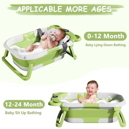 TPN Collapsible Baby Bathtub, Baby Bath Tub with Soft Cushion & Real-Time Thermometer, Baby Bathtub