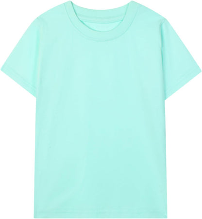 HILEELANG Kids Boy Basic Plain Cotton T-Shirts Short Sleeve Crew Neck Summer Tees 4packs 6-12 Years