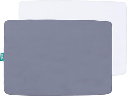 Pack and Play Sheets and Waterproof Pack n Play Mattress Protector Pad Cover 4 Pack Set, Ultra Soft Pack n Play Mattresses Sheets Compatible with Graco Pack n Play, Grey&White