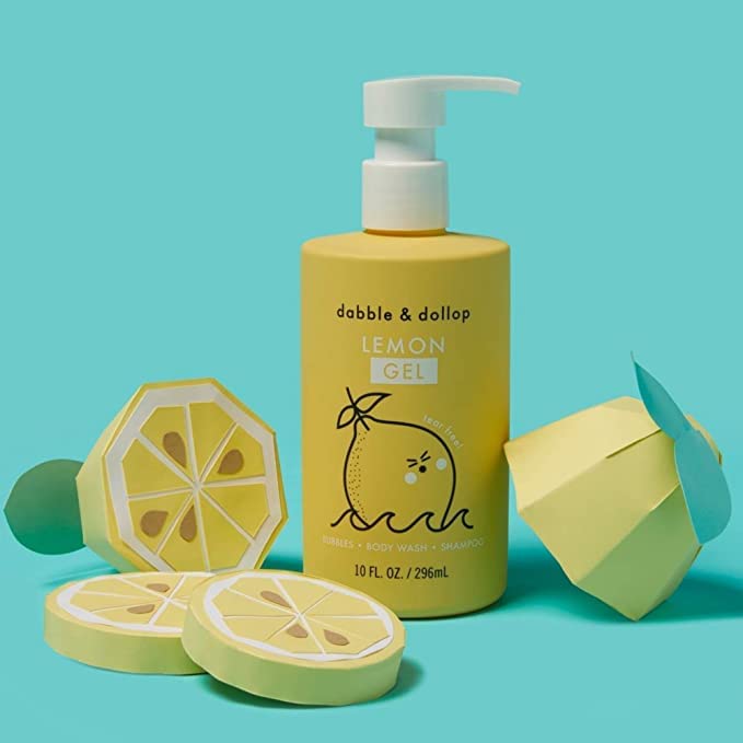 Dabble & Dollop Lemon Body Wash & Shampoo – 3-in-1 Natural Bubble Bath for Kids, Made in USA, No