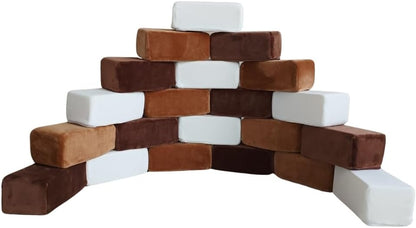 Wonder Space Plush Foam Blocks - Nursery Building & Stacking Toys for Toddlers Boys & Girls, Soft Smooth Velvet Cover, Early Education Gross Motor Skills & Brain Development (24 Bricks, Nougat)