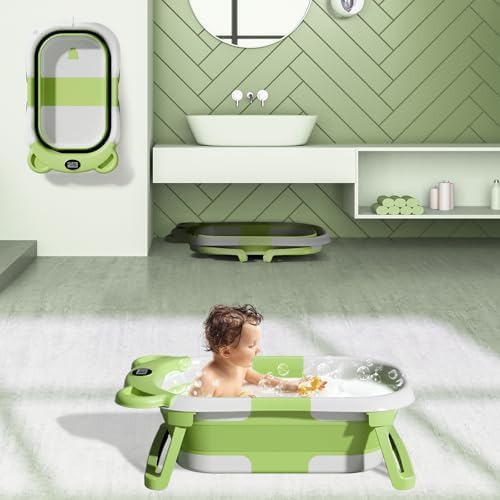 TPN Collapsible Baby Bathtub, Baby Bath Tub with Soft Cushion & Real-Time Thermometer, Baby Bathtub