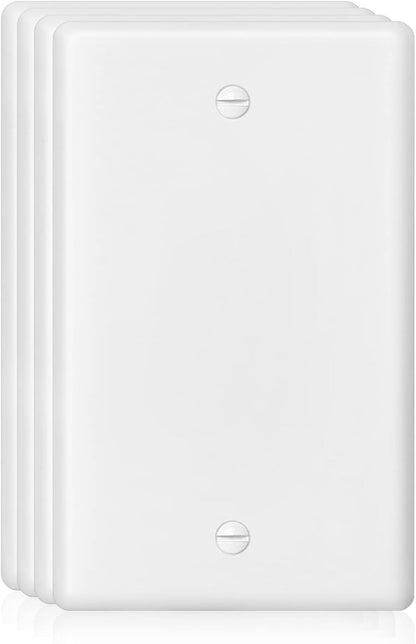 Decorator Wall Plate Blank Switch Plate Outlet Cover,Unbreakable Polycarbonate Thermoplastic, White (4-Pack, Single Blank-White)