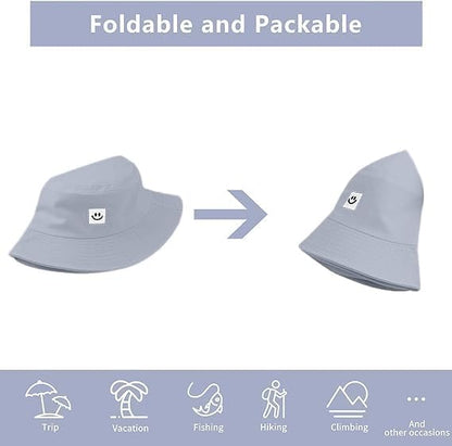 Kids Sun Hat Smile Face Bucket Hat for Girls Boys Summer Sun Protection Cotton Unisex Beach Cap