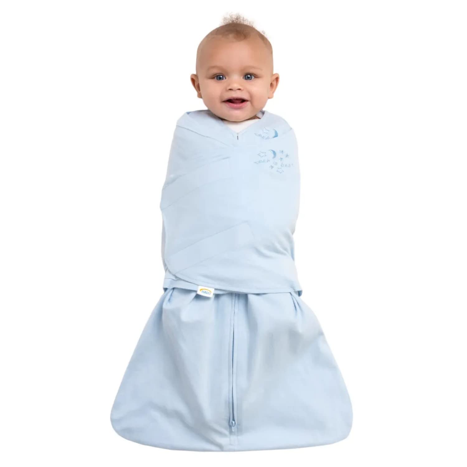 HALO 100% Cotton Sleepsack Swaddle, 3-Way Adjustable Wearable Blanket, TOG 1.5, Baby Blue, Newborn