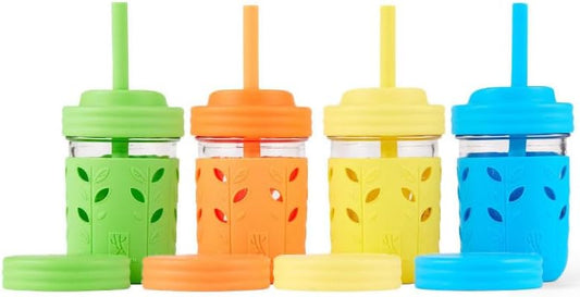 Elk and Friends Kids & Toddler Cups | The Original Glass Mason jars 8 oz with Silicone Sleeves &