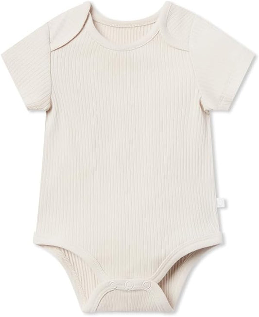 MORI Baby Ribbed Short Sleeve Bodysuit with Envelope Neck and Nickel Free Poppers - Unisex Toddler
