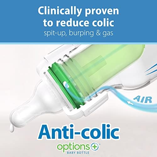 Dr. Brown's Natural Flow Anti-Colic Options+ Narrow Baby Bottle, 4 oz/120 mL, with Level 1 Slow