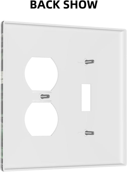 Decorative Outlet Covers Rustic Green Leaves White Flower 2 Gang Wall Plate Cover Single Toggle Duplex Combo Two Switch Light Switch Cover Plate Jumbo GFCI Faceplate for Home Decor