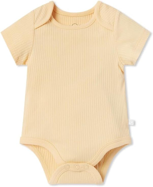 MORI Baby Ribbed Short Sleeve Bodysuit with Envelope Neck and Nickel Free Poppers - Unisex Toddler