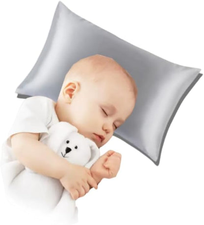 Organic Silk Baby Pillowcase with Zipper, Small 10"x13" Pillow Cover for Boys & Girls, Ideal for Bed & Travel, Soft for Kids Hair & Skin, Hypoallergenic Pillowcases for Toddlers (Grey)