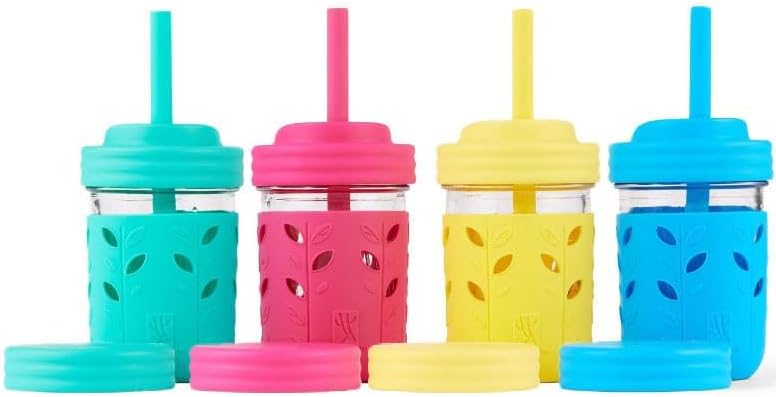 Elk and Friends Kids & Toddler Cups | The Original Glass Mason jars 8 oz with Silicone Sleeves &