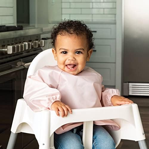 Tiny Twinkle Mess Proof Baby Bibs, 2pk Waterproof Smock Baby Bibs for Eating, Machine Washable Long Sleeve Bibs, Baby Led Weaning, Toddler Bibs, BLW Supplies (Rose Burgundy, Large 2-4 Years)